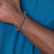 Stainless Steel Polished Black and Gray Braided Leather 8.25in Bracelet