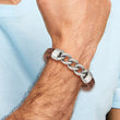 Stainless Steel Polished Chain and Brown Leather 8.25in Bracelet