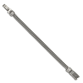Stainless Steel Antiqued and Polished 2-Strand Franco Link 8.5in Bracelet