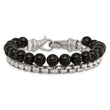 Stainless Steel Brushed Box Chain & Black Onyx 2 Strand 8.5in Bracelet - Birthstone Company