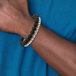 Stainless Steel Brushed Box Chain & Black Onyx 2 Strand 8.5in Bracelet