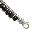 Stainless Steel Brushed Box Chain & Black Onyx 2 Strand 8.5in Bracelet - Birthstone Company