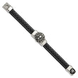 Stainless Steel Antiqued & Polished Spider Blk Faux Leather 8.5in Bracelet