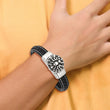 Stainless Steel Antiqued & Polished Spider Blk Faux Leather 8.5in Bracelet