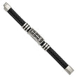 Stainless Steel Antiqued & Polished w/Enamel Faux Leather 8.5in Bracelet