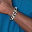 Stainless Steel Antiqued & Polished w/Enamel Faux Leather 8.5in Bracelet