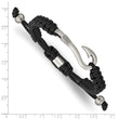 Stainless Steel Brushed Fishing Hook Black Nylon Adjustable Bracelet