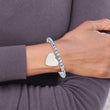 Stainless Steel Polished w/Blue Glass Beads Heart Dangle Stretch Bracelet