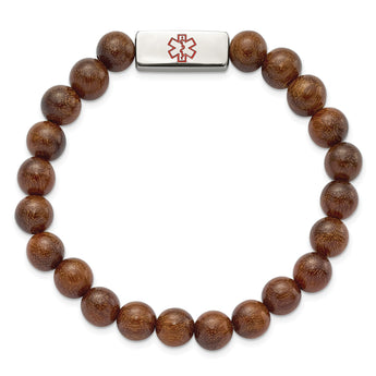 Stainless Steel Polished with Enamel Medical ID Zingana Wood Bracelet - Birthstone Company