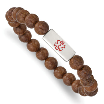 Stainless Steel Polished with Enamel Medical ID Zingana Wood Bracelet - Birthstone Company