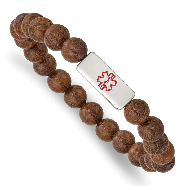 Stainless Steel Polished with Enamel Medical ID Zingana Wood Bracelet - Birthstone Company