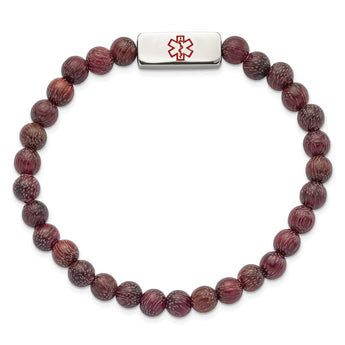 Stainless Steel Polished with Enamel Medical ID Peltogyne Wood Bracelet - Birthstone Company