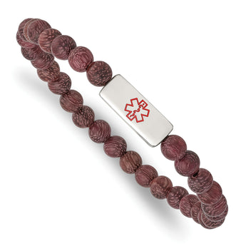 Stainless Steel Polished with Enamel Medical ID Peltogyne Wood Bracelet - Birthstone Company