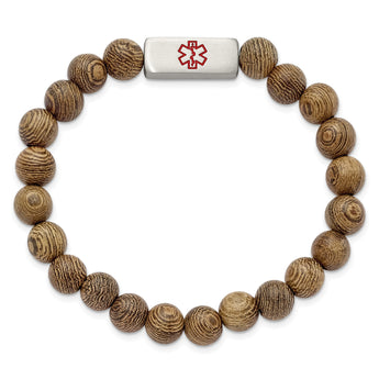 Stainless Steel Brushed with Enamel Medical ID Wenge Wood Bracelet - Birthstone Company