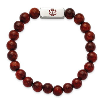 Stainless Steel Polished with Enamel Medical ID Padauk Wood Bracelet - Birthstone Company
