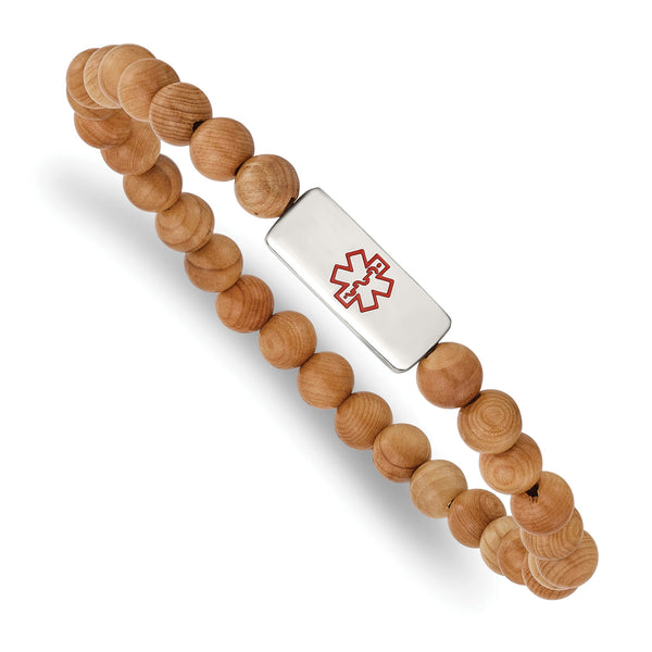 Stainless Steel Polished w/Enl Medical ID Taxus Chinensis Wood Bracelet - Birthstone Company