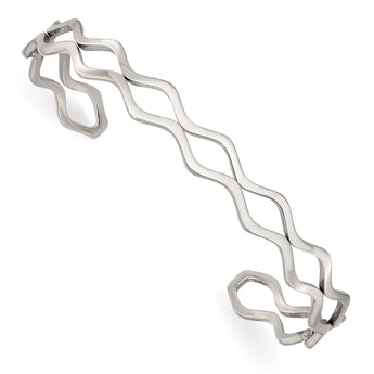 Chisel Stainless Steel Polished Wavy Cuff Bangle