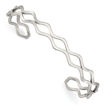 Stainless Steel Polished Wavy Cuff Bangle - Birthstone Company