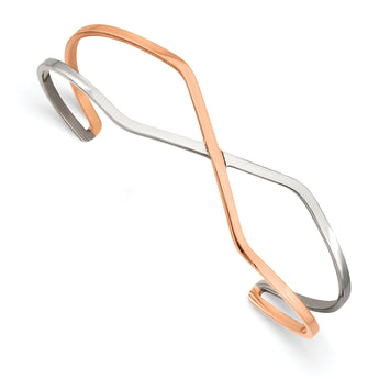 Chisel Stainless Steel Polished Rose IP-plated Cuff Bangle