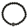 Stainless Steel Antiqued & Polished Black Agate Cross Stretch Bracelet - Birthstone Company