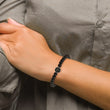 Stainless Steel Antiqued & Polished Black Agate Cross Stretch Bracelet - Birthstone Company