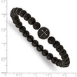 Stainless Steel Antiqued & Polished Black Agate Cross Stretch Bracelet - Birthstone Company