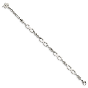 Stainless Steel Polished Infinity 4 Leaf Clover w/1in ext 6.5in Bracelet