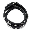 Stainless Steel Polished w/Swarovski Flower Studded Leather Adj. Bracelet