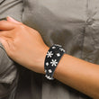 Stainless Steel Polished w/Swarovski Flower Studded Leather Adj. Bracelet