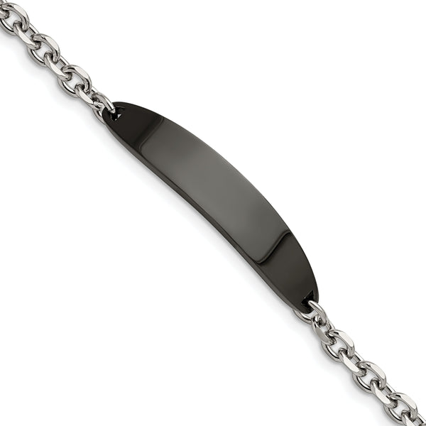 Chisel Stainless Steel Polished Cable Chain Black IP-plated 8 inch ID Bracelet