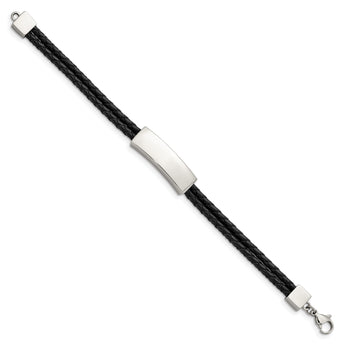 Stainless Steel Polished Black Leather 2 Strand 7in ID Bracelet