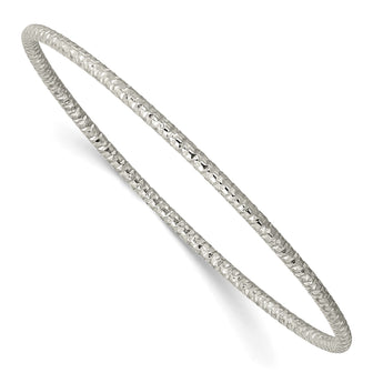 Stainless Steel Polished Textured 2mm Slip on Bangle - Birthstone Company