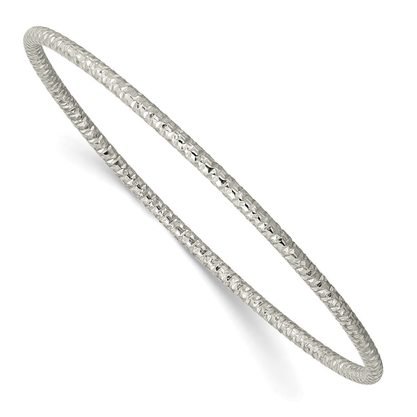 Stainless Steel Polished Textured 2mm Slip on Bangle - Birthstone Company