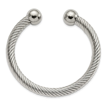 Stainless Steel Polished 7.3mm Cuff Bangle