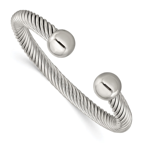 Stainless Steel Polished 7.3mm Cuff Bangle - Birthstone Company