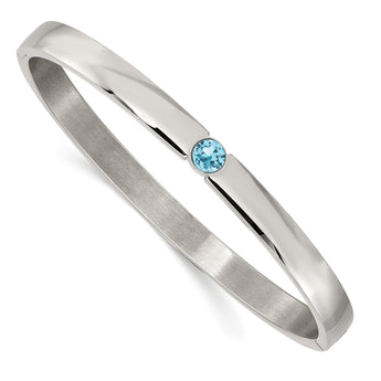 Chisel Stainless Steel Polished with Blue Preciosa Crystal 6mm Hinged Bangle