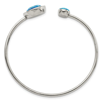 Stainless Steel Polished with Blue and Clear CZ Bangle