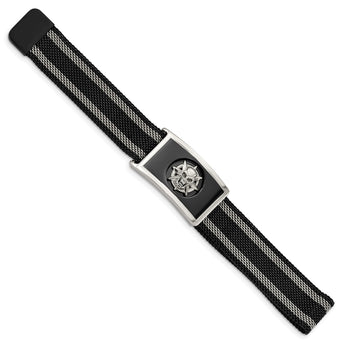 Stainless Steel Polished Black IP-plated Mesh Adj Magnetic Skull Bracelet