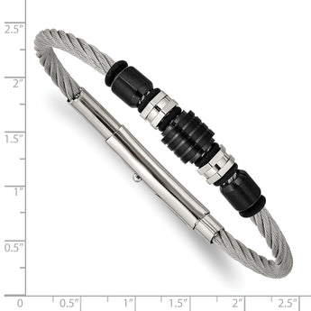 Stainless Steel Brushed & Polished Black IP & Rubber Adj.8 to 8.75in Bracel