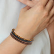 Chisel Stainless Steel Polished Brown IP-plated Multi Strand Tiger's Eye Beaded Black and Brown Leather 8 inch Bracelet with .5 inch Extension