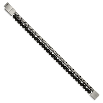 Chisel Stainless Steel Brushed Antique Bronze-plated Agate Beaded 8.5 inch Bracelet with .5 inch Extension