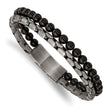 Chisel Stainless Steel Brushed Antique Bronze-plated Agate Beaded 8.5 inch Bracelet with .5 inch Extension