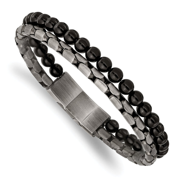 Chisel Stainless Steel Brushed Antique Bronze-plated Agate Beaded 8.5 inch Bracelet with .5 inch Extension