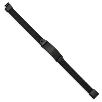 Stainless Steel Brushed Black IP-plated Black Leather 8.5in ID Bracelet