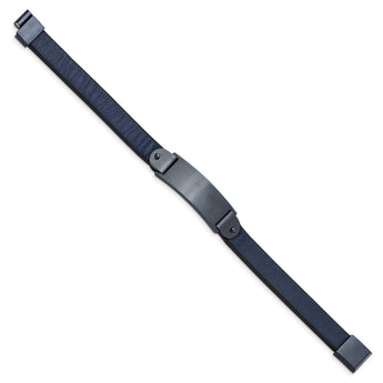 Stainless Steel Brushed Dark Grey IP-plated Blue Leather 8.5in ID Bracelet