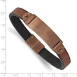 Stainless Steel Brushed Brown IP-plated Brown Leather 8.5in ID Bracelet