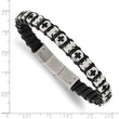 Chisel Stainless Steel Polished Crosses Black Leather 8 inch with .5 inch extension Bracelet