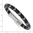 Chisel Stainless Steel Polished Black and Grey Braided Leather 8 inch Bracelet
