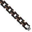 Chisel Stainless Steel Polished and Textured Black and Brown IP-plated 8.25 inch Open Link Bracelet