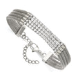 Stainless Steel Polished with CZ Multi Strand w/1.5in ext 6.5in Bracelet